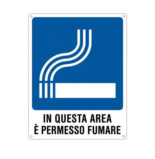 Cartello con scritta 'in questa area è permesso fumare' in alluminio
