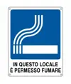 Cartello con scritta 'in questo locale è permesso fumare' in alluminio