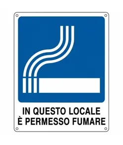 Cartello con scritta 'in questo locale è permesso fumare' in alluminio