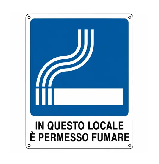 Cartello con scritta 'in questo locale è permesso fumare' in alluminio