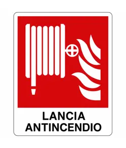 etichette adesive 'lancia antincendio' F002 con simbolo e scritta