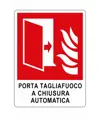 Cartello con scritta 'porta tagliafuoco a chiusura automatica'