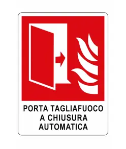 etichette adesive 'porta tagliafuoco a chiusura automatica' simbolo + testo
