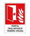 Cartello con scritta 'porta tagliafuoco tenere chiuso'