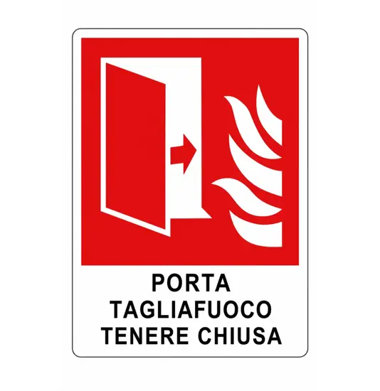 Cartello con scritta 'porta tagliafuoco tenere chiuso'