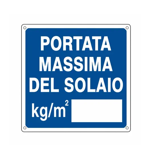 Cartello con scritta 'portata massima del solaio kg/m2__'