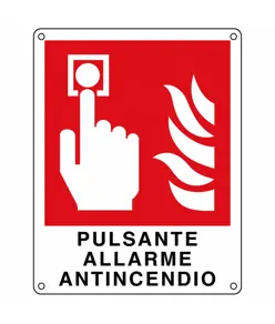 Cartello con scritta 'pulsante allarme antincendio'