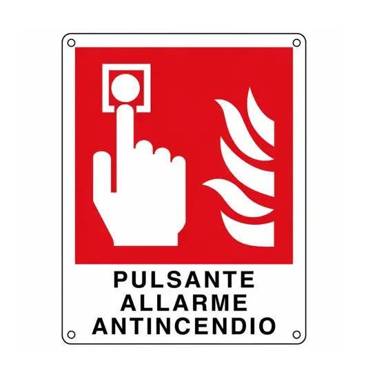 Cartello con scritta 'pulsante allarme antincendio'
