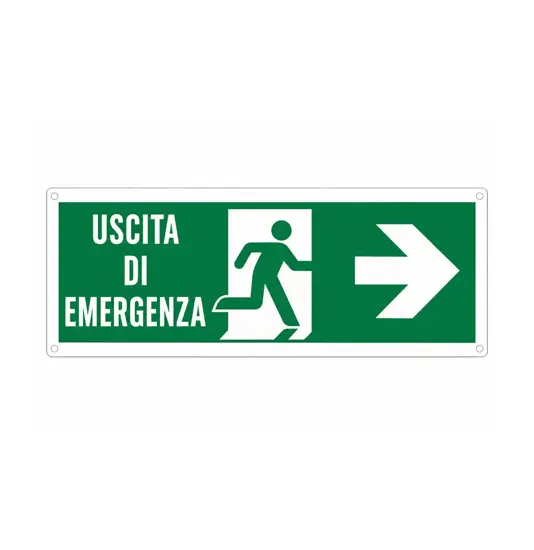 etichette adesive 'uscita di emergenza a destra' con scritta
