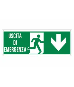 etichette adesive simbolo 'uscita di emergenza indietro' con scritta
