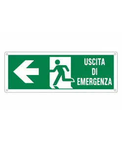 Cartello con scritta 'uscita di emergenza sinistra'