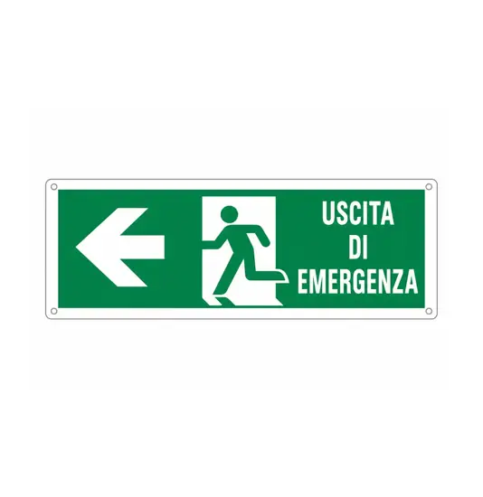 Cartello con scritta 'uscita di emergenza sinistra'