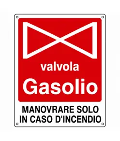 Cartello con scritta 'valvola gasolio' in alluminio