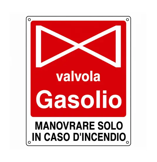 Cartello con scritta 'valvola gasolio' in alluminio