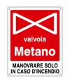 Cartello con scritta 'valvola metano' in alluminio