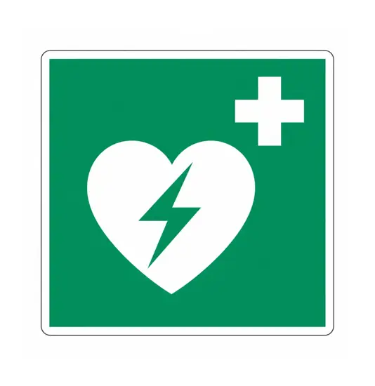 Cartello con simbolo DAE di emergenza