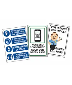 Cartello 'Controllo Green Pass' vari tipi e dimensioni