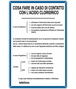 Cartello 'cosa fare in caso di contatto con l'acido cloridrico'