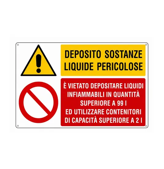 Cartello 'deposito sostanze liquide pericolose - è vietato depositare...'