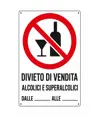 Cartello di divieto 'divieto di vendita alcolici e superalcolici...'