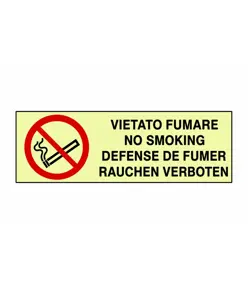 Cartello di divieto fotoluminescente 'vietato fumare no smoking defense...'