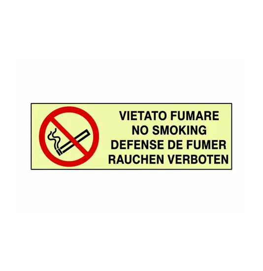 Cartello di divieto fotoluminescente 'vietato fumare no smoking defense...'