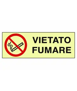 Cartello di divieto fotoluminescente 'vietato fumare'