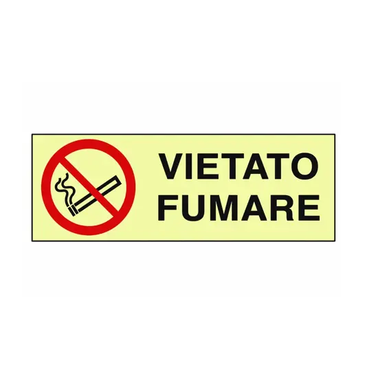 Cartello di divieto fotoluminescente 'vietato fumare'