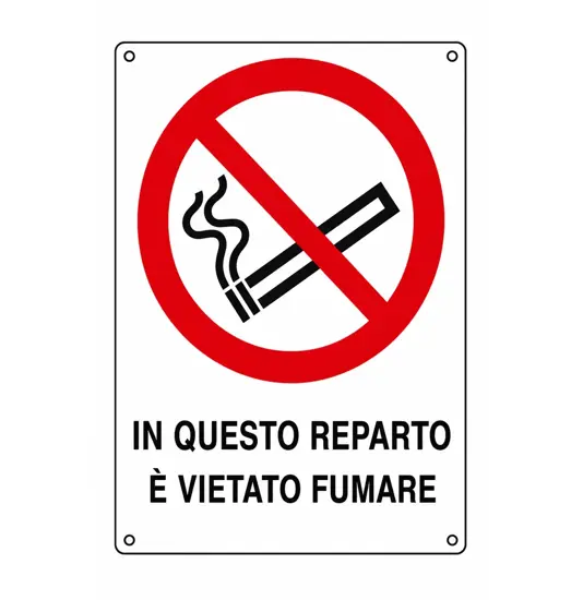 Cartello di divieto 'in questo reparto è vietato fumare'