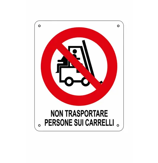 Cartello di divieto 'non trasportare persone sui carrelli'