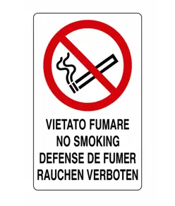 Cartello di divieto 'vietato fumare no smoking defense de fumer...'