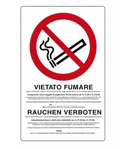 Cartello di divieto 'vietato fumare rauchen verboten'