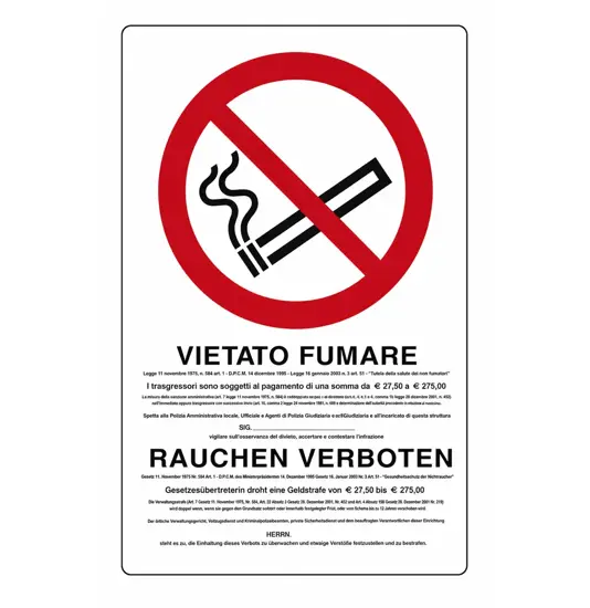 Cartello di divieto 'vietato fumare rauchen verboten'