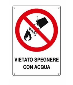 Cartello di divieto 'vietato spegnere con acqua'