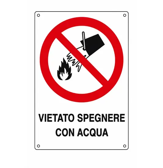 Cartello di divieto 'vietato spegnere con acqua'