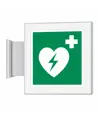 Cartello di emergenza bifacciale a bandiera 'defibrillatore'