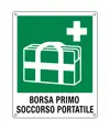 Cartello di emergenza con scritta 'borsa primo soccorso portatile'