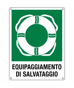 Cartello di emergenza con scritta 'equipaggiamento di salvataggio'
