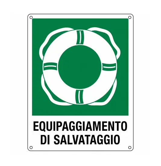 Cartello di emergenza con scritta 'equipaggiamento di salvataggio'