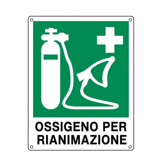 Cartello di emergenza con scritta 'ossigeno per rianimazione'