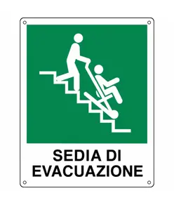 Cartello di emergenza con scritta 'sedia di evacuazione'