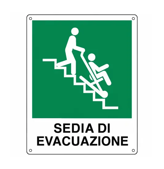 Cartello di emergenza con scritta 'sedia di evacuazione'