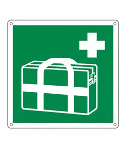Cartello di emergenza con simbolo 'borsa primo soccorso portatile'