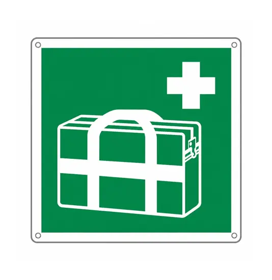 Cartello di emergenza con simbolo 'borsa primo soccorso portatile'