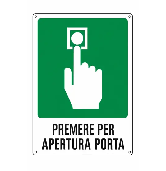 Cartello di emergenza 'premere per apertura porta'