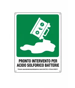 Cartello di emergenza 'pronto intervento per acido solforico batterie...'