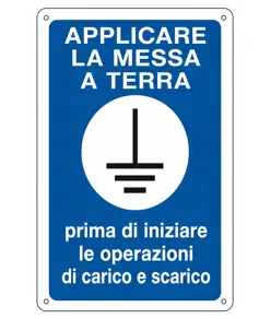 Cartello di messa a terra 'applicare la messa a terra'.
