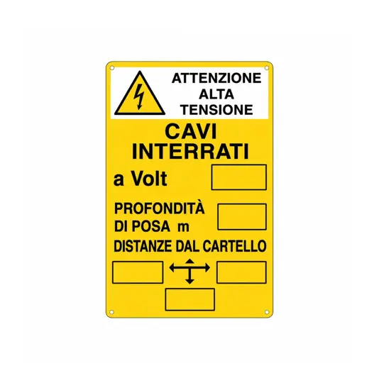Cartello di messa a terra 'attenzione alta tensione - cavi interrati'