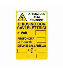 Cartello di messa a terra 'attenzione alta tensione - chiusino con cavi elettrici'