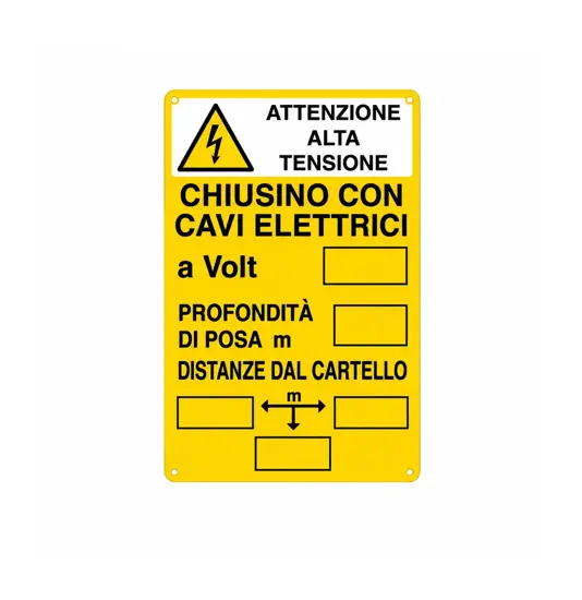 Cartello di messa a terra 'attenzione alta tensione - chiusino con cavi elettrici'